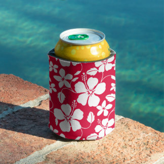 PORTA-LATA PADRÃO HAWAIIANO HULA (HIBÍSCUS) EM VERMELHO MORAN