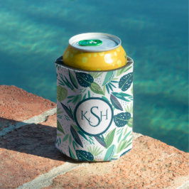 Porta-lata Padrão Moderno de Folhetos Tropicais Verdes