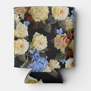 Porta-lata Padrão moderno floral, rosas brancas, hydrangea az
