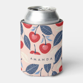 Porta-lata Padrão Monograma Personalizado de Cereja e Folha