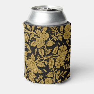 Porta-lata Padrão Preto de Lacagem Indiana Floral em Ouro Ant