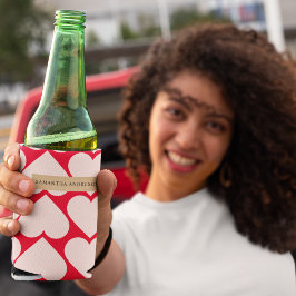 Porta-lata Padrão Romântico de Corações Vermelho e Rosa Moder