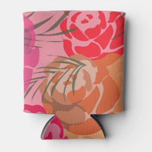 Porta-lata Padrão rosa com flores e plantas