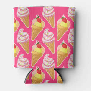 Porta-lata Padrão rosa Kawaii com sorvete de morango