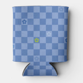 Porta-lata Padrão Xadrez Floral Nº 01 - Azul Claro