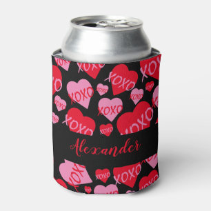 Porta-lata Padrão XOXO do Coração Vermelho Cor-de-Rosa dia de
