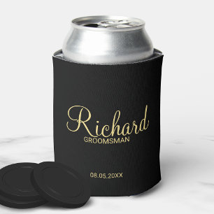Porta-lata Padrinho de casamento Dourado e preto moderno