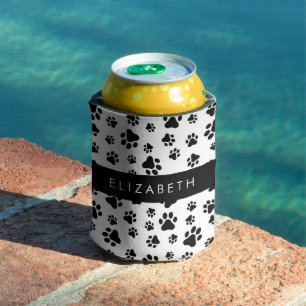 Porta-lata Padrões de pata, patas de cão, preto e branco, seu