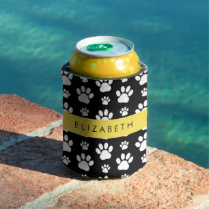 Porta-lata Padrões de pata, patas de cão, preto e branco, seu