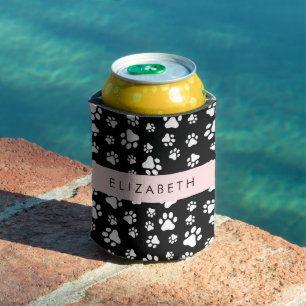 Porta-lata Padrões de pata, patas de cão, preto e branco, seu
