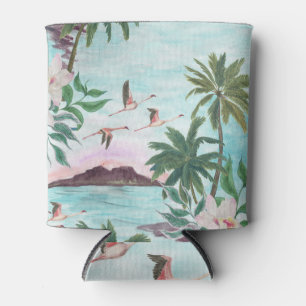 Porta-lata Paisagem Havaiana Flamingo Watercolor Padrão