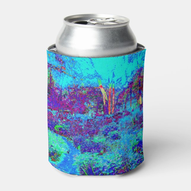 Porta-lata Paisagem Psicodélica Impressionista de Jardim Azul (Can Front)