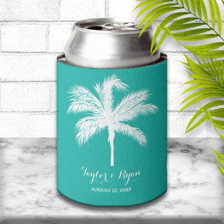 Porta-lata Palm Tree Aqua Wedding Favor