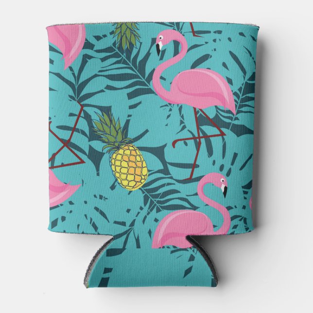 Porta-lata Palma de Flamingos Rosa: Havaí exótico (Frente)