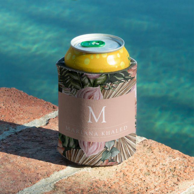 Porta-lata Palmeira da selva deixa flores da floresta tropica (Piscina in situ)