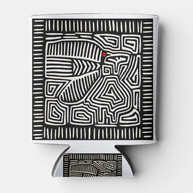 Porta-lata Panamá Kuna Indian Mola Pajaro - Branco preto (Frente)