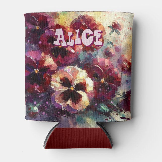 Porta-lata Pansias Florais Impressionistas Maroon Personaliza (Frente)