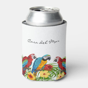 Porta-lata Papagaios azuis tropicais deixam o nome da casa de