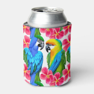Porta-lata Papagaios Coloridos com Flores Tropicais Jogam Pil