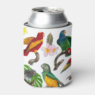 Porta-lata Papagaios Tropicais Coloridos, Folhas e Flores