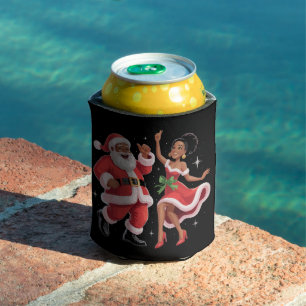 Porta-lata Papai Noel Africano Sra. Claus Dançando Natal Amer