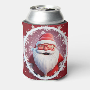 Porta-lata Papai Noel Alegre Rodeado de Flocos de Neve