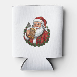 Porta-lata Papai Noel de Natal segurando copo de cerveja