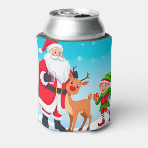 Porta-lata Papai Noel, Elfo e Rena em um Natal Festivo