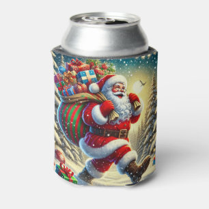 Porta-lata Papai Noel Entregando Presentes em um Natal Nevado