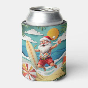 Porta-lata Papai Noel na praia para o Natal de Verão