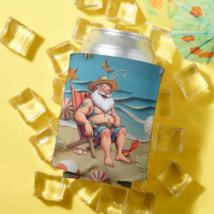 Porta-lata Papai Noel na praia para o Natal de Verão