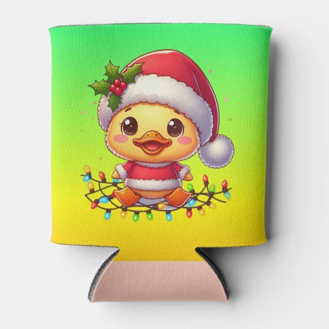 Porta-lata Papais noeis de Cartoon de Pato de Natal Bonito-68 (Frente)