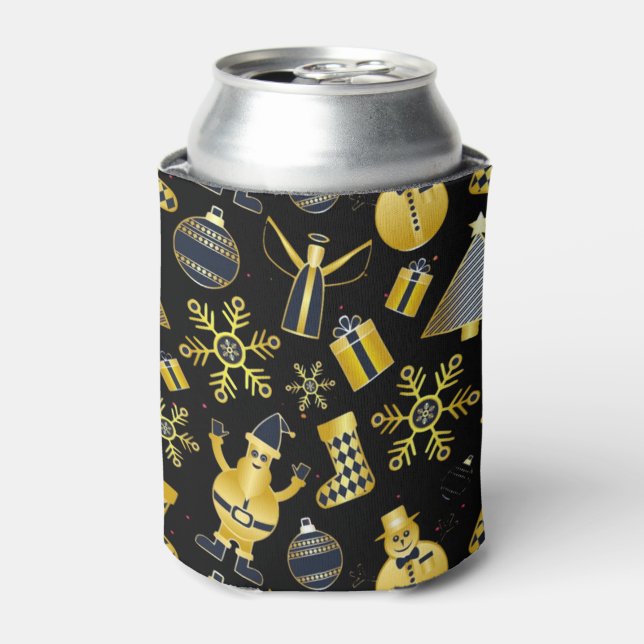Porta-lata Papais noeis Dourados de Natal Padrão de Neve (Can Front)