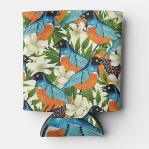 Porta-lata Papaya tropical e padrão de pássaros.