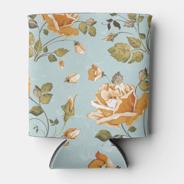 Porta-lata Papel de Fundo Azul Rosas Amarelas (Frente)