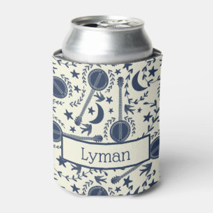 Porta-lata Para Jogadores de Banjo Padrão de Arte Folk Azul e