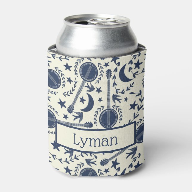 Porta-lata Para Jogadores de Banjo Padrão de Arte Folk Azul e (Can Front)