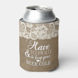 Porta-lata Para ter e manter o casamento de Mongram Burlap