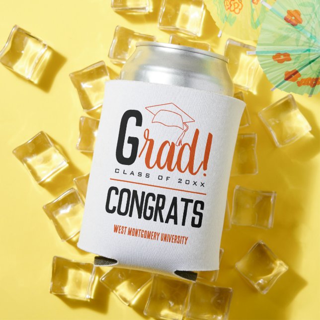 Porta-lata Parabéns Boné Formando Laranja e Preto (Verão in situ)