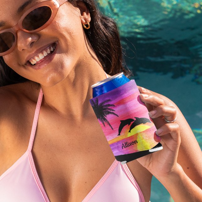 Porta-lata Paraíso Tropical de Golfinhos Personalizado (Criador carregado)