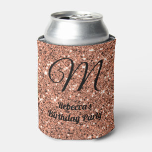 Porta-lata Partido do Monograma Dourado Glitter Elegante Rosa