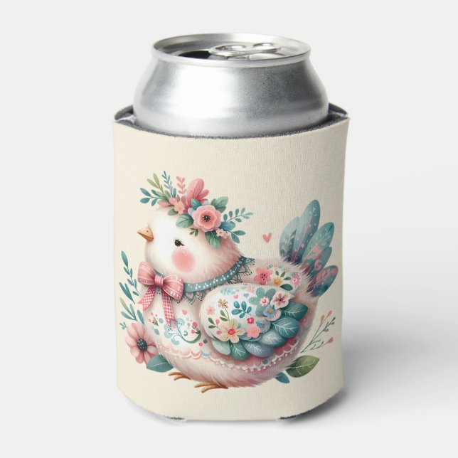 Porta-lata Pássaro Folclórico Floral com Charme Pastel Boho (Can Front)