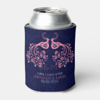Pássaros cor-de-rosa com amor floral Dark Blue Bac