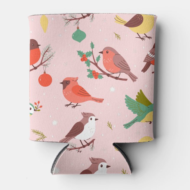 Porta-lata Pássaros de Natal de Inverno Nome Personalizado (Frente)
