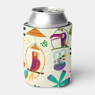 Porta-lata Pássaros Tiki Moderno Vintage Retro Luau Tropical