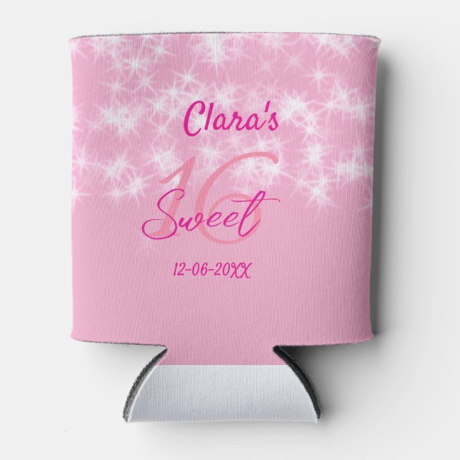 Porta-lata Pastel baby pink doce de 16 anos adicione nome da (Frente)