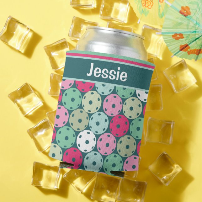 Porta-lata Pastel Picklebolas em verde escuro, com nome (Verão in situ)