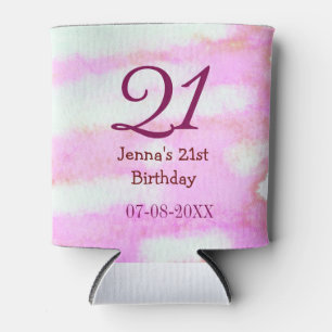 Porta-lata Pastel verde rosa simples nome data 21º aniversári