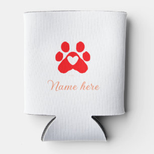 Porta-lata Pata de cachorro coração vermelho adicionar nome t