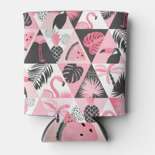 Porta-lata Patchwork Tropical: Flamingo Watermelon Seamless.
